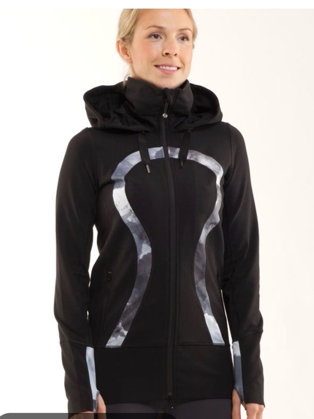lululemon athletica Black Hooded Zip Jacket with Reflective Grey Accents Sz 6